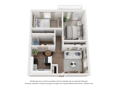 Floor plan for 2 beds, 1 bath, 775 sqft